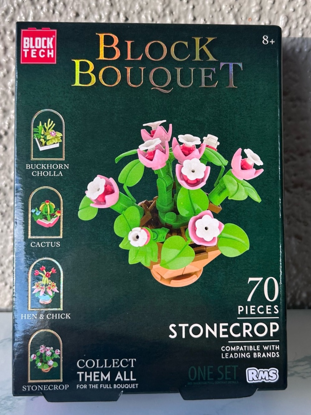 Block Bouquet Stonecrop Building Set - Pink & Green 70 pieces NIB